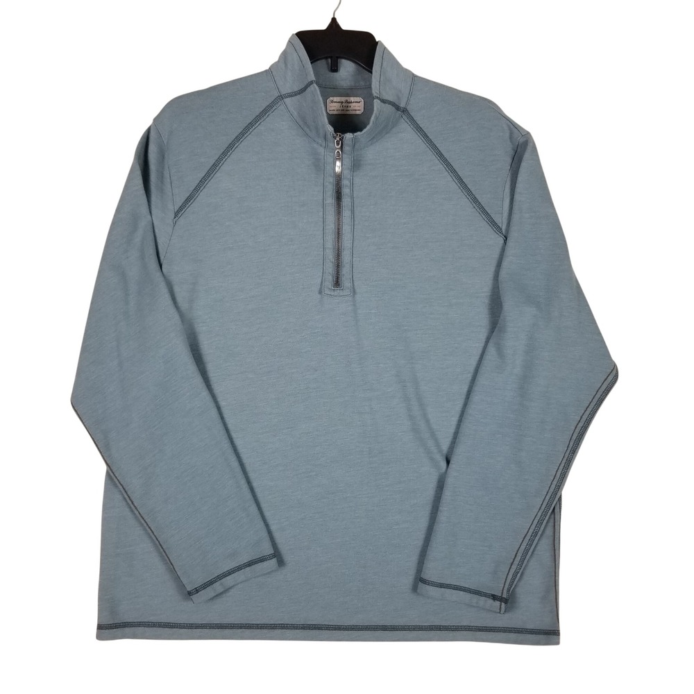 Tommy Bahama Quarter Zip Pullover Mens XXL Blue Heathered Contrast Stitching